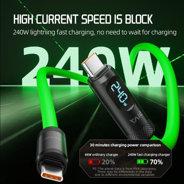 Hot Selling 🔥 PIVA Type-C to Type-C Cable with Built-in Display Dirt-Resistant Silicone Material. 240W