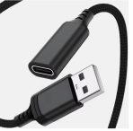 PIVA 1m USB extension Cable for USB-C headphones & Earphones Use with PC and other USB-A ports (Black)