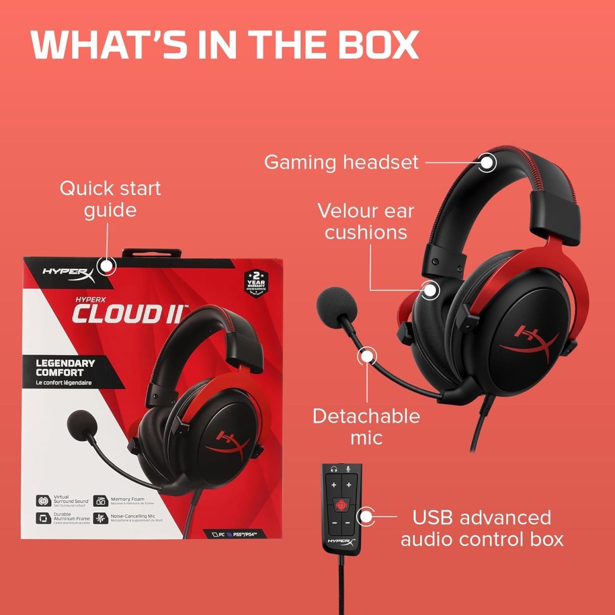 HyperX Cloud II 2 Gaming E-Sports Headset Wired 100% Original ✅ Brand New With Box and extra Earcups - Image 3